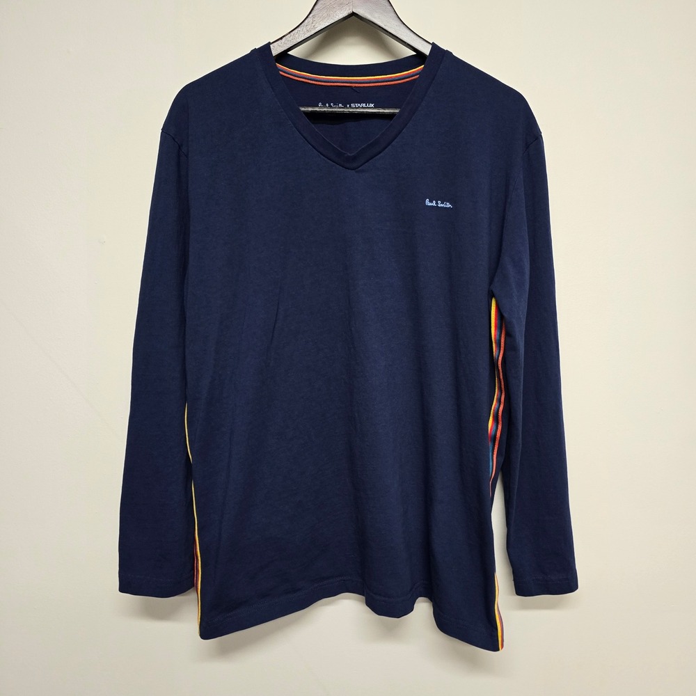 Paul Smith x STARLUX Shirt Mens Large Navy Organic Cotton Stripe Designer